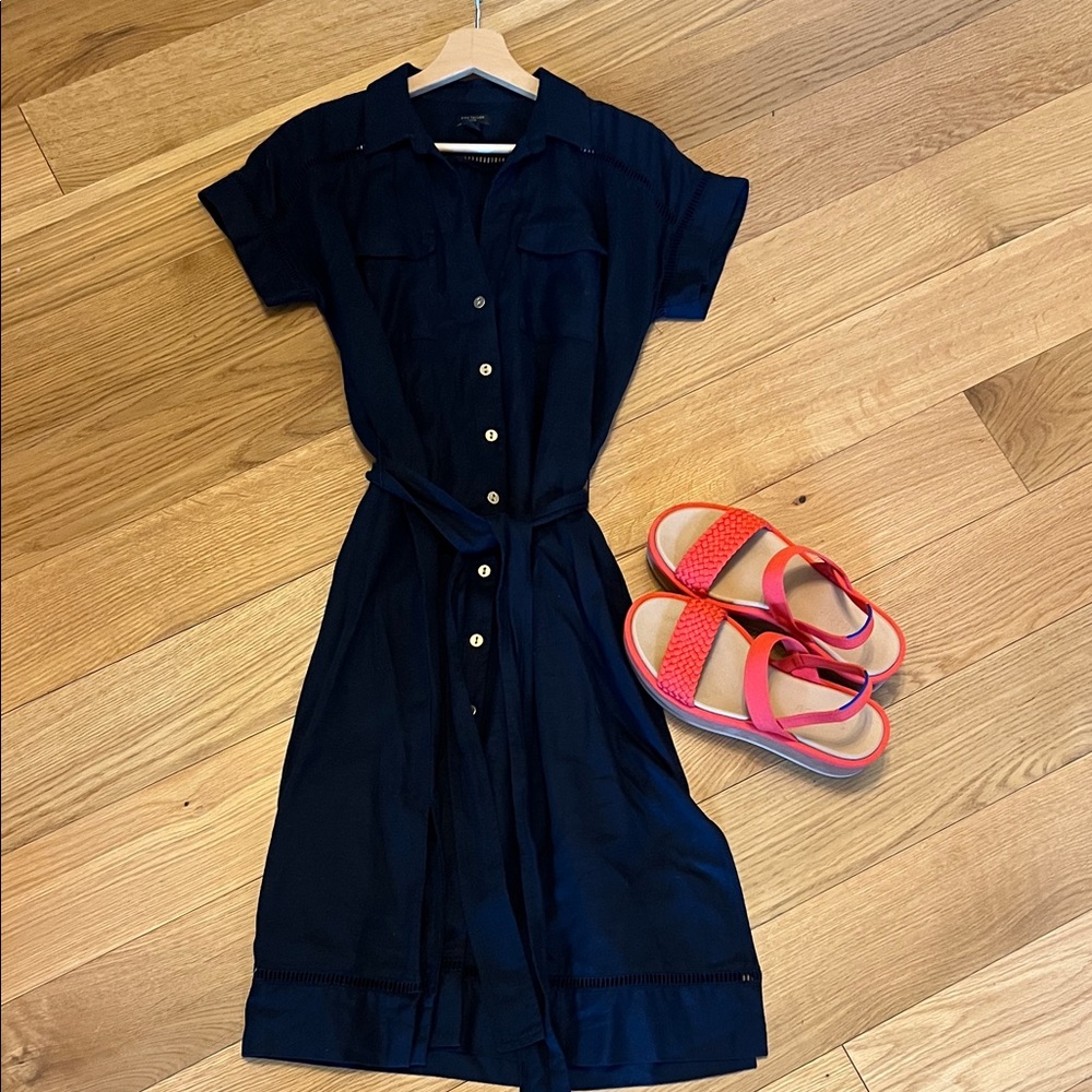 Ann Taylor Navy Button-Down Midi Dress